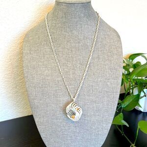 Elegant Long Monet Necklace with Statement Silver Tone Pendant